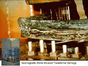 1989年3月の磁気嵐によって完全に破壊された変圧器