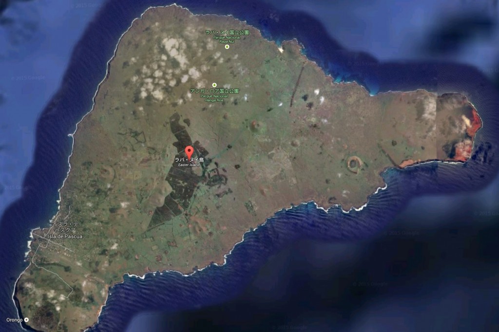 現在のイースター島（ラパ・ヌイ島）Googleマップより